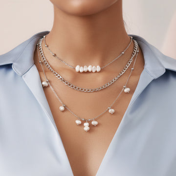 PRAO Anti-Tarnish Silver Multilayered High Fashion Necklace