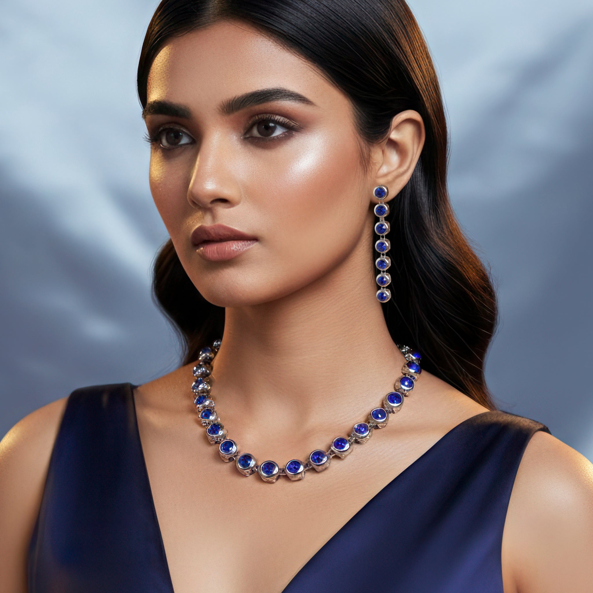PRAO Anti-Tarnish AD Necklace Set With Earrings