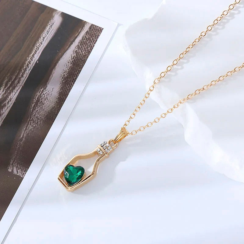 Anti-Tarnish Heart-Shaped Emerald Crystal Necklace By PRAO