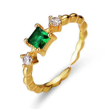 Princess Cut Emerald Crystal Ring By PRAO (Adjustable Size)