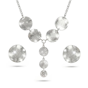 PRAO Necklace Anti-Tarnish Silver Coin Y Set With Earrings