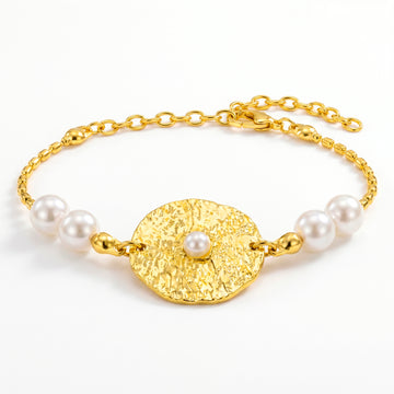 PRAO Bracelet Anti-Tarnish Hammered Pearl (Adjustable Size)