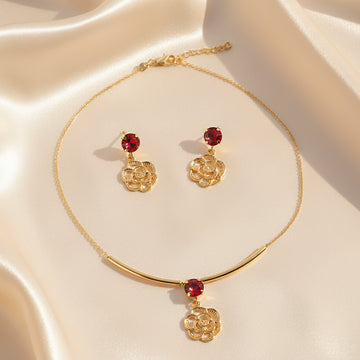 PRAO Necklace Anti-Tarnish Flower Set With Earrings