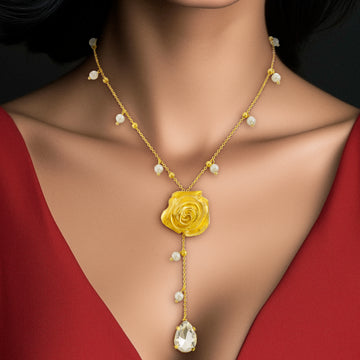 PRAO Anti-Tarnish Golden Rose Crystal Necklace✨