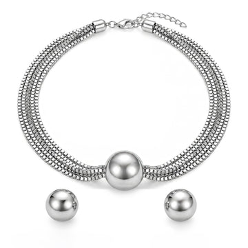 PRAO Necklace Anti-Tarnish Box Chain Set with Earrings