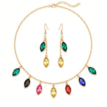 PRAO Necklace Anti-Tarnish Multicoloured Crystal Set With Earrings