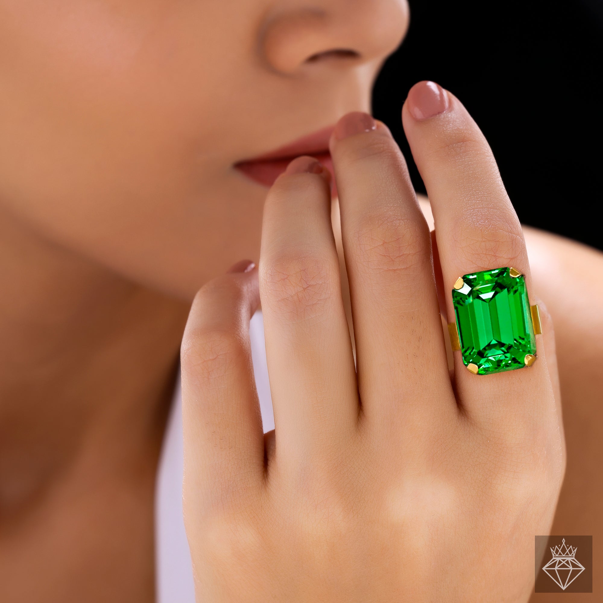 PRAO Anti-Tarnish Green Crystal Ring (Adjustable Size)