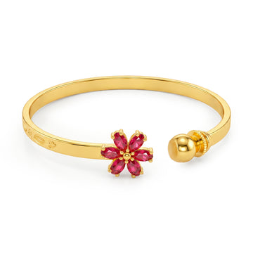 PRAO Bracelet Anti-Tarnish Ruby Flower Bangle (Adjustable Size)