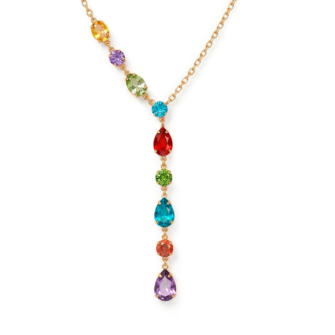PRAO Necklace Anti-Tarnish Gold Plated Multi-Coloured Crystals Set