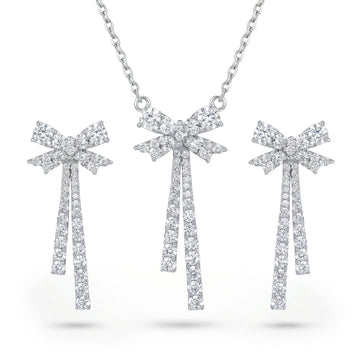 PRAO Necklace Anti-Tarnish Silver AD-Studded Bow Set with Earrings