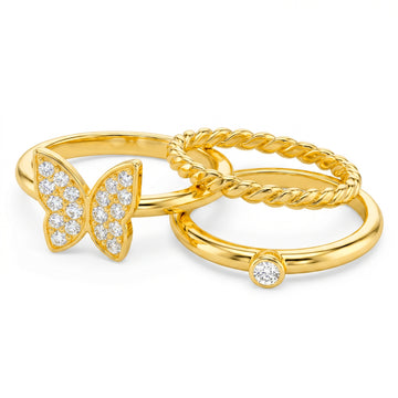 PRAO 3 Rings Anti-Tarnish Golden Crystal (Adjustable Size)