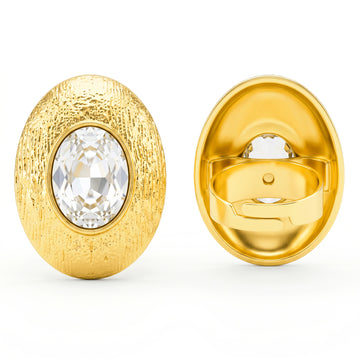 PRAO Ring Anti-Tarnish Textured Oval Statement with Crystal (Adjustable Size)