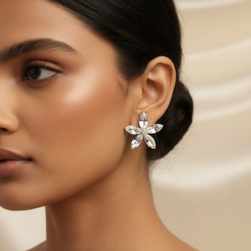 PRAO Anti-Tarnish Crystal Flower Earrings
