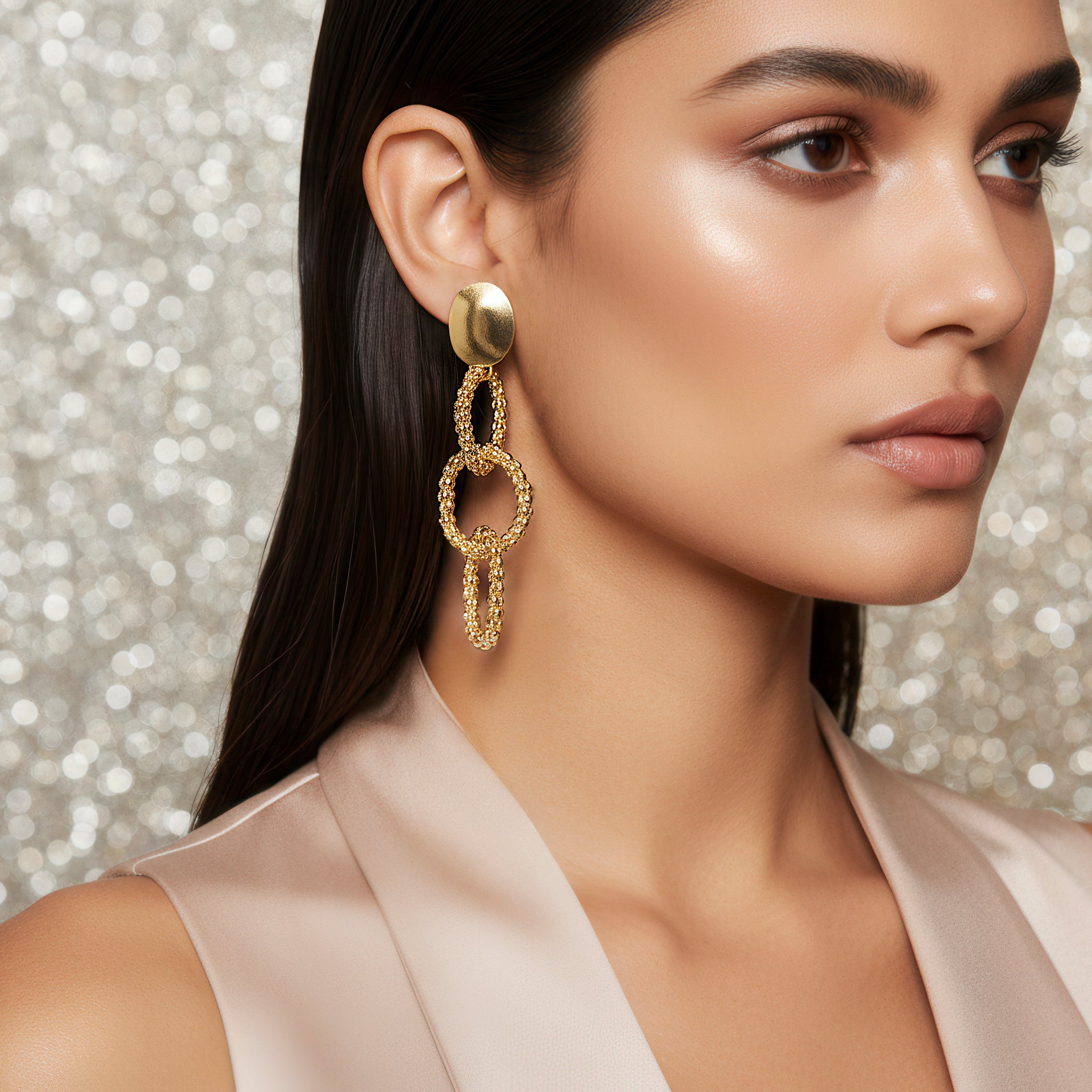 PRAO Anti-Tarnish Popcorn Chain Link Dangle Earrings