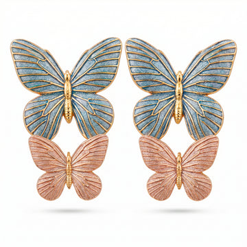PRAO Earrings Anti-Tarnish Blue and Pink Enamel Butterfly Danglers