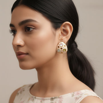 PRAO Earrings Anti-Tarnish Peach Enamel Triangle Crystal Tops