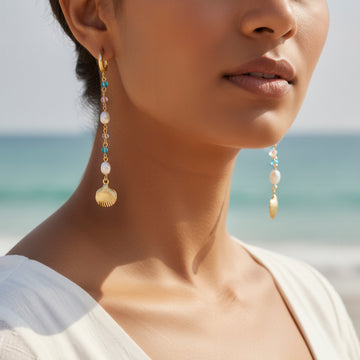 PRAO Anti-Tarnish Beads & Pearls Shell Dangle Earrings