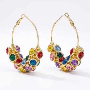 PRAO Earrings Anti-Tarnish Multi-Color CCB Studded Hoops
