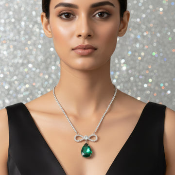 PRAO Necklace Anti-Tarnish Crystal Studded INFINITY Emerald Green Pendant