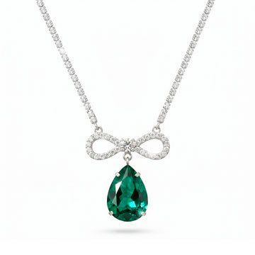 PRAO Necklace Anti-Tarnish Crystal Studded INFINITY Emerald Green Pendant