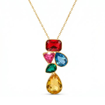 PRAO Necklace Anti-Tarnish Multicoloured Crystals