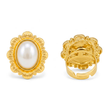 PRAO Ring Anti-Tarnish Rainbow Oval Flower Cocktail (Adjustable Size)