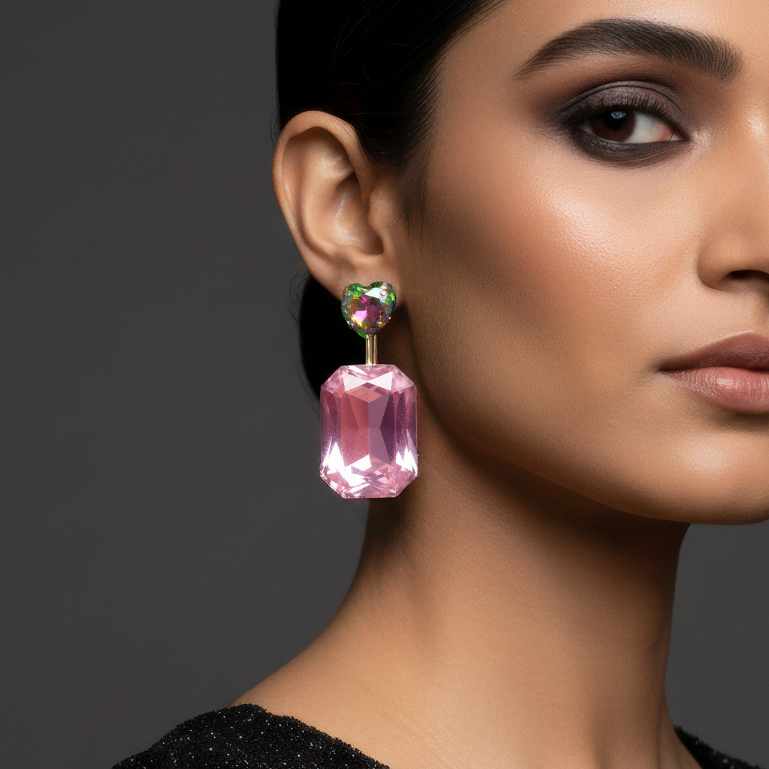 PRAO Anti-Tarnish Convertible Rainbow Heart & Crystal Earrings