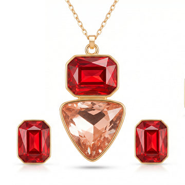 PRAO Necklace Anti-Tarnish Rectangle & Triangle Pendant with Earrings