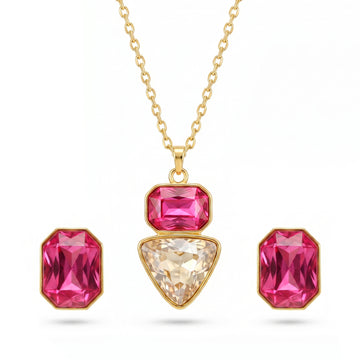 PRAO Necklace Anti-Tarnish Rectangle & Triangle Pendant with Earrings