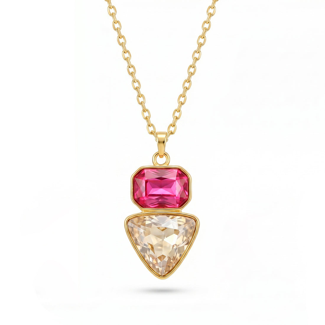 PRAO Necklace Anti-Tarnish Fuchsia Smokey Crystal Pendant