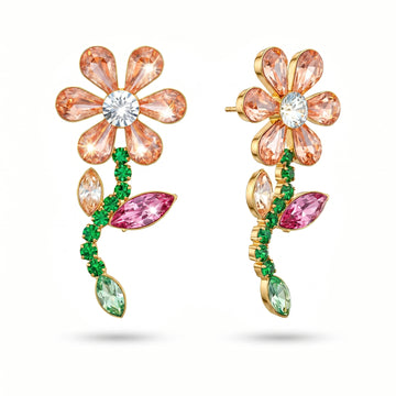 PRAO Earrings Anti-Tarnish Multicoloured Crystal Flower Danglers