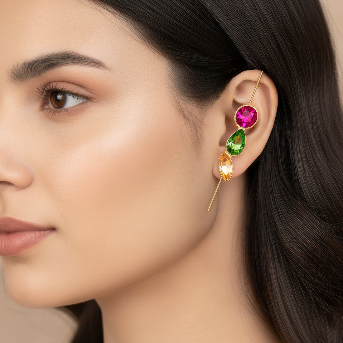 PRAO Anti-Tarnish Hook-Needle Crystal Earrings in Tri-shape