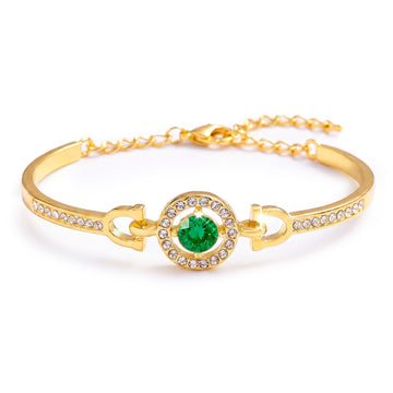 PRAO Bracelet Anti-Tarnish Emerald Crystal & AD Flexi (Adjustable Size)