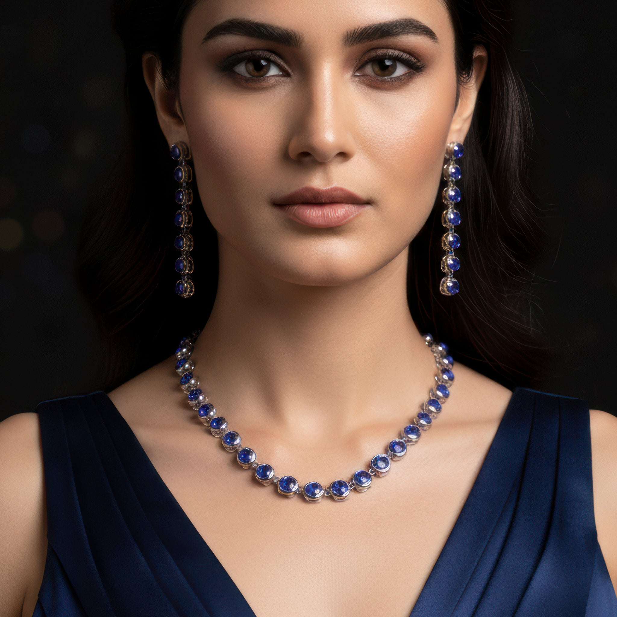 PRAO Anti-Tarnish AD Necklace Set With Earrings