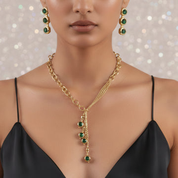 PRAO Anti-Tarnish High Fashion Emerald Crystal Necklace Set With Earrings