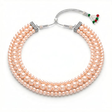 PRAO Necklace Triple Layer Golden Brown Pearl Choker