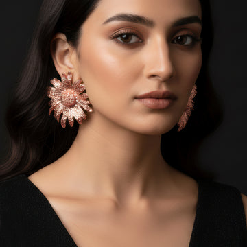 PRAO Anti-Tarnish Rose Gold Sunflower Earrings