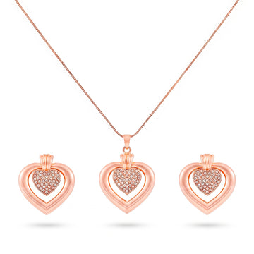 PRAO Necklace Anti-Tarnish Double Studded Heart Pendant Set With Earrings
