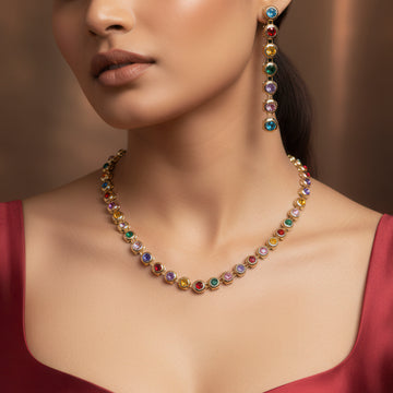 PRAO Anti-Tarnish AD Necklace Set With Earrings