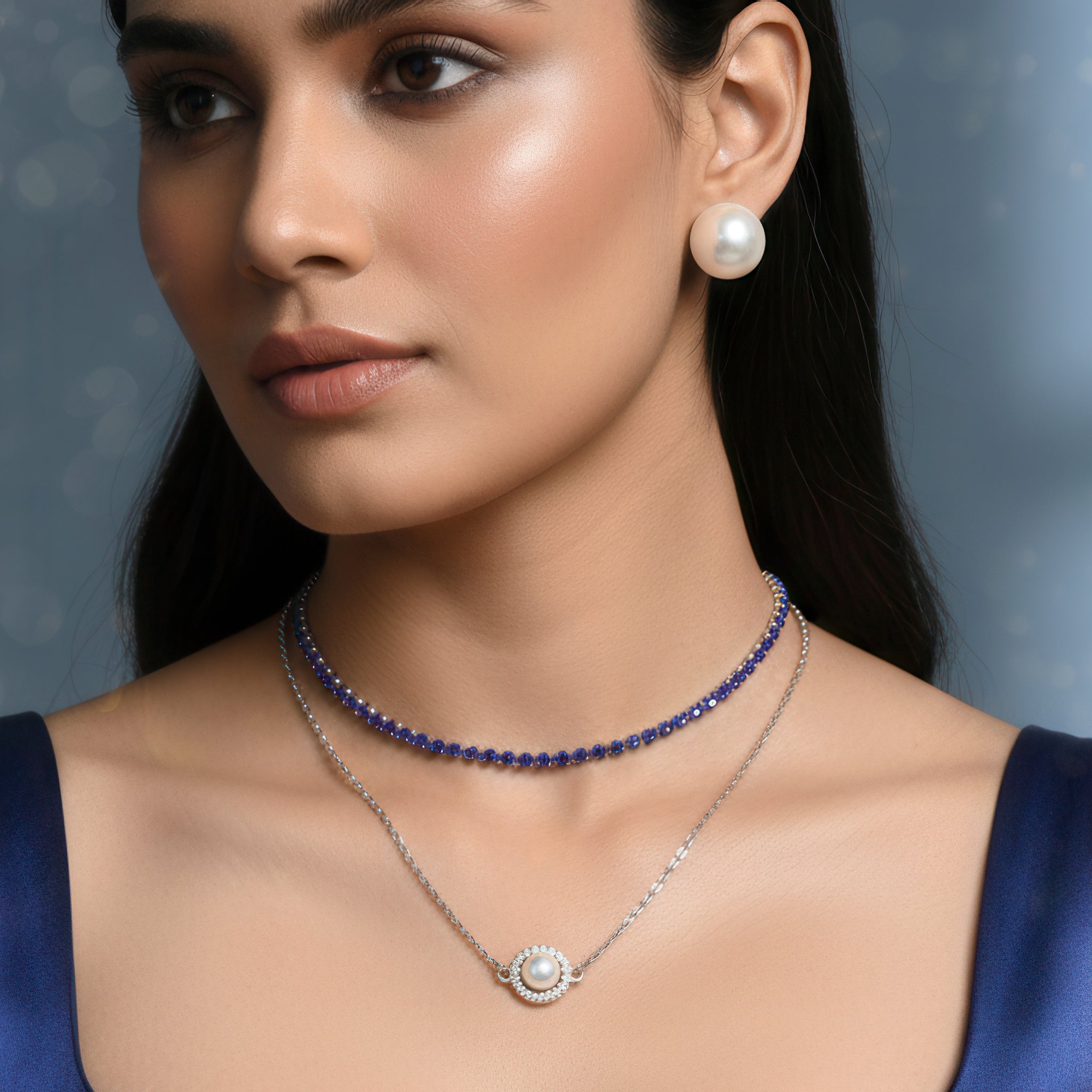 PRAO Anti-Tarnish Double Layer Necklace Set With Earrings