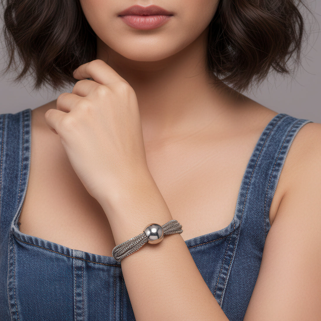 PRAO Anti-Tarnish Silver Box Chain Bracelet (Adjustable Size)