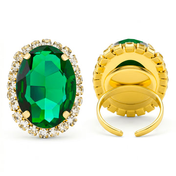 PRAO Ring Anti-Tarnish Oval Crystal Cocktail (Adjustable Size)