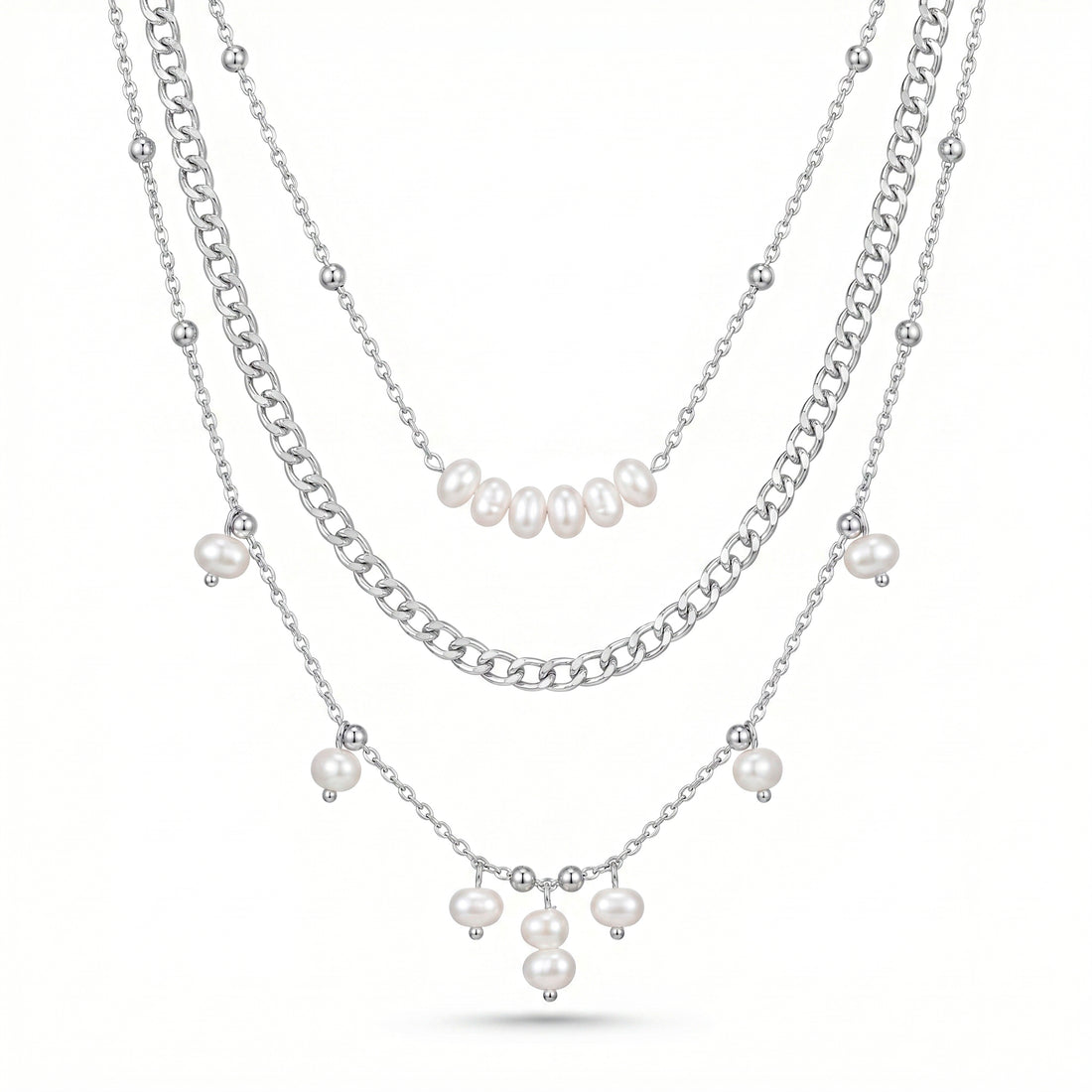 PRAO Necklace Anti-Tarnish Silver Multilayered High Fashion