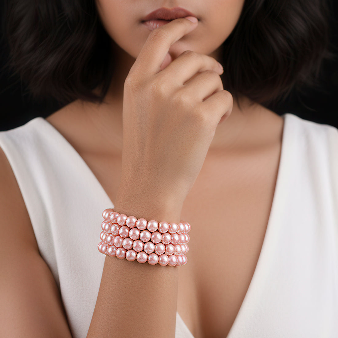 PRAO Multilayered Rose Pink Spiral Pearl Bracelet