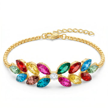 PRAO Bracelet Anti-Tarnish Multi Crystal Leafy-Style Chain (Adjustable Size)