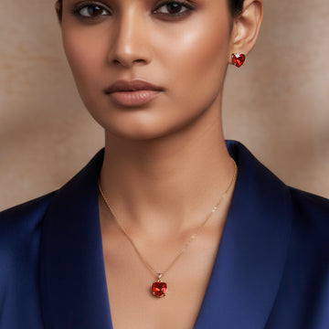 PRAO Anti-Tarnish Solitaire Necklace Set With Earrings