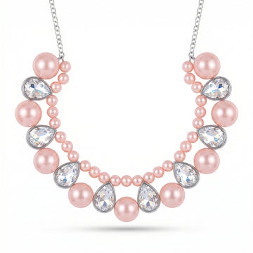 PRAO Necklace Rose Pink Pearl & Crystal Statement