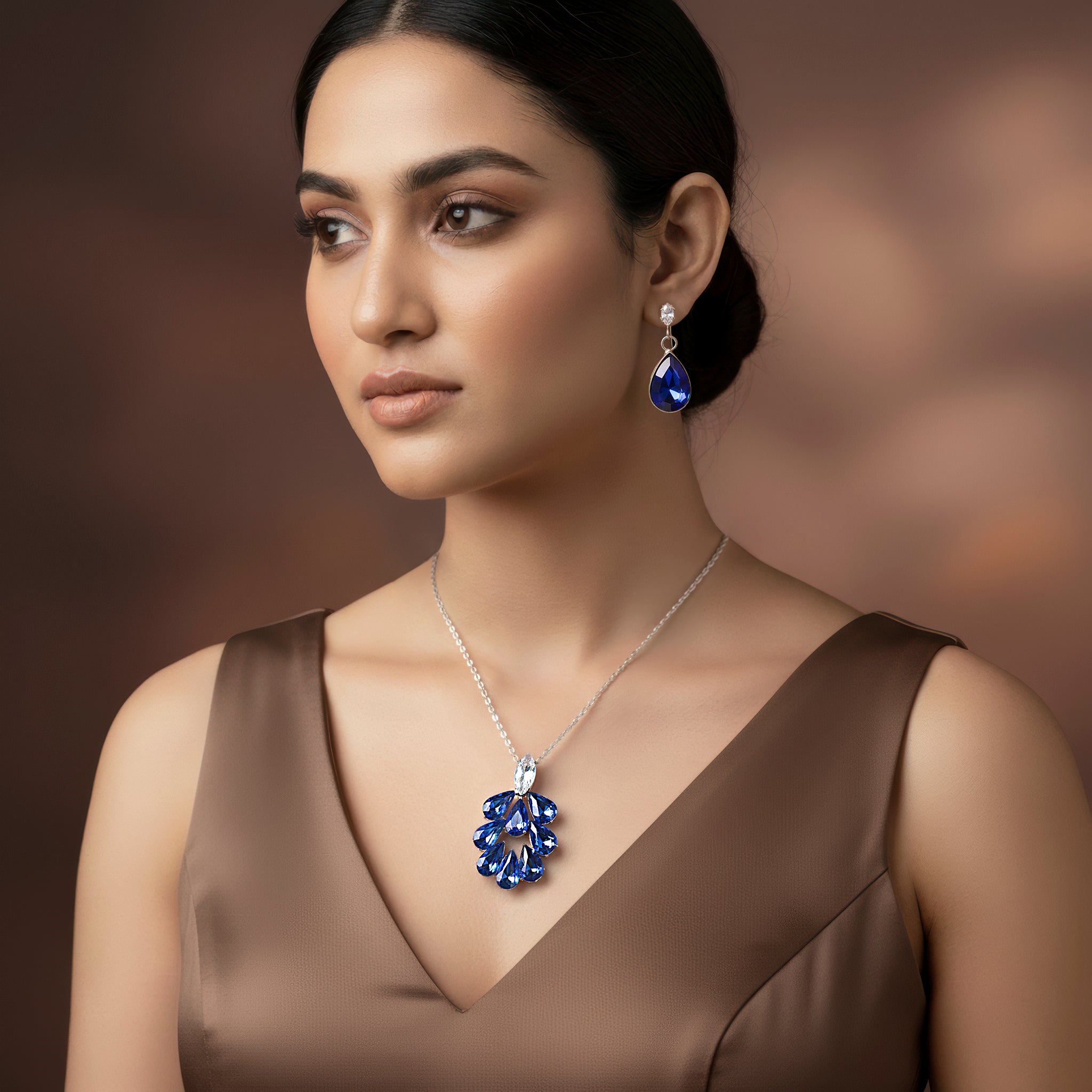 PRAO Anti-Tarnish Waterdrops Pendant Necklace Set With Earrings