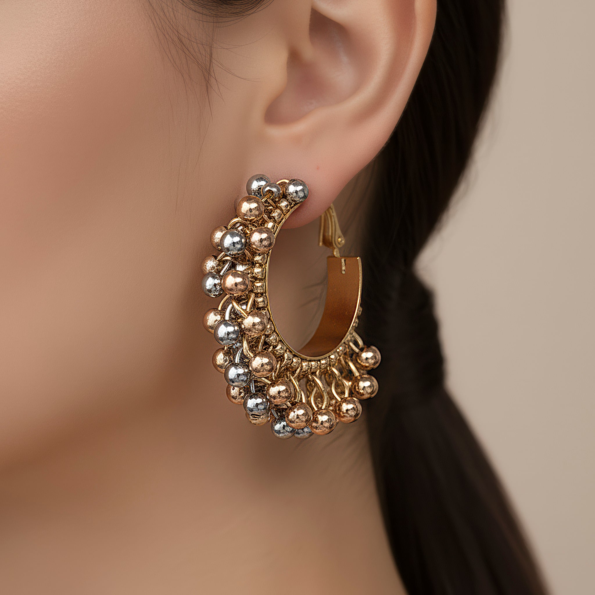 PRAO Anti-Tarnish Tri-Tone Ghungroo Earrings