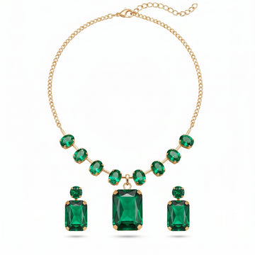 PRAO Necklace Anti-Tarnish Emerald Set With Earrings